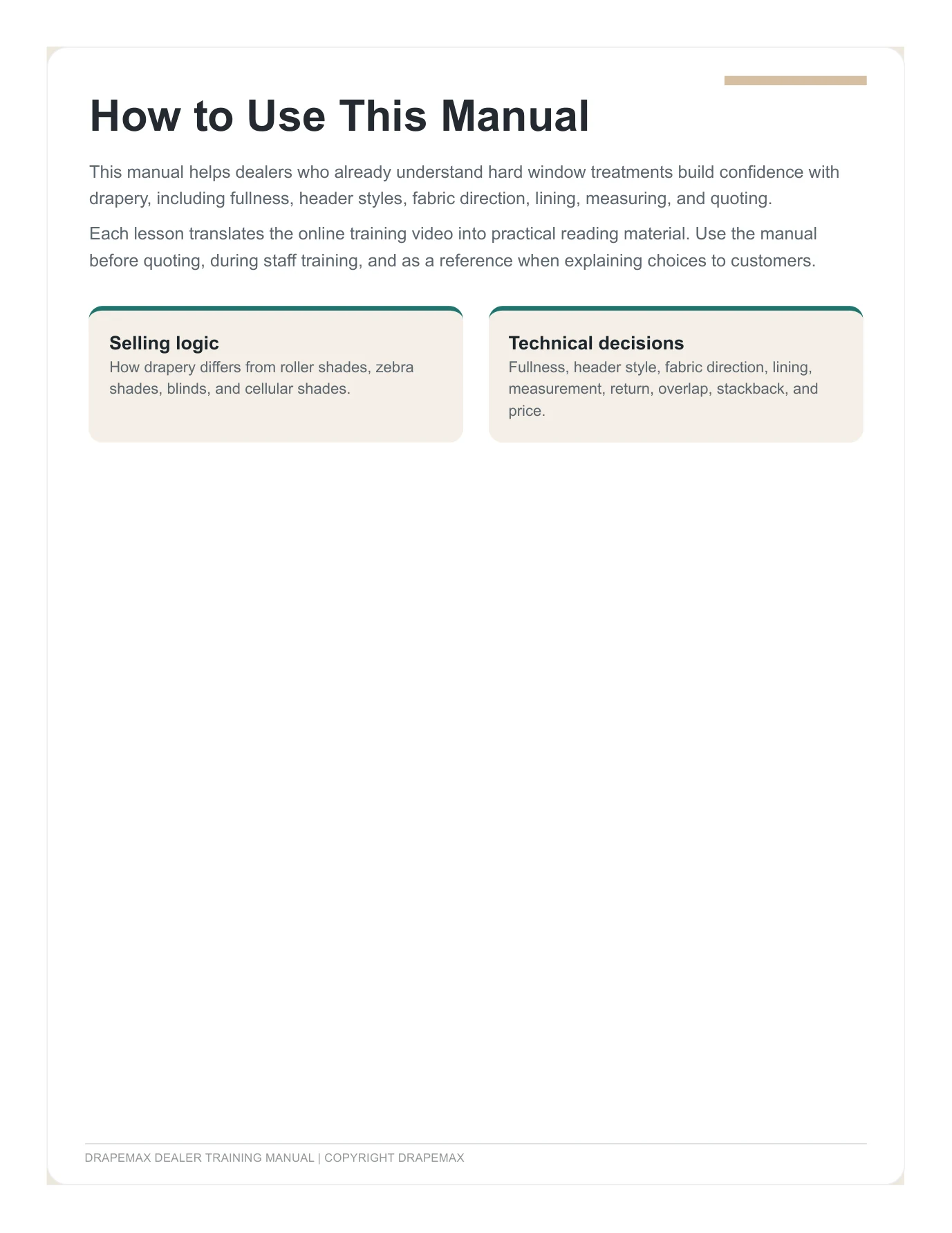 DrapeMax Drapery 101 Dealer Training Manual page 2