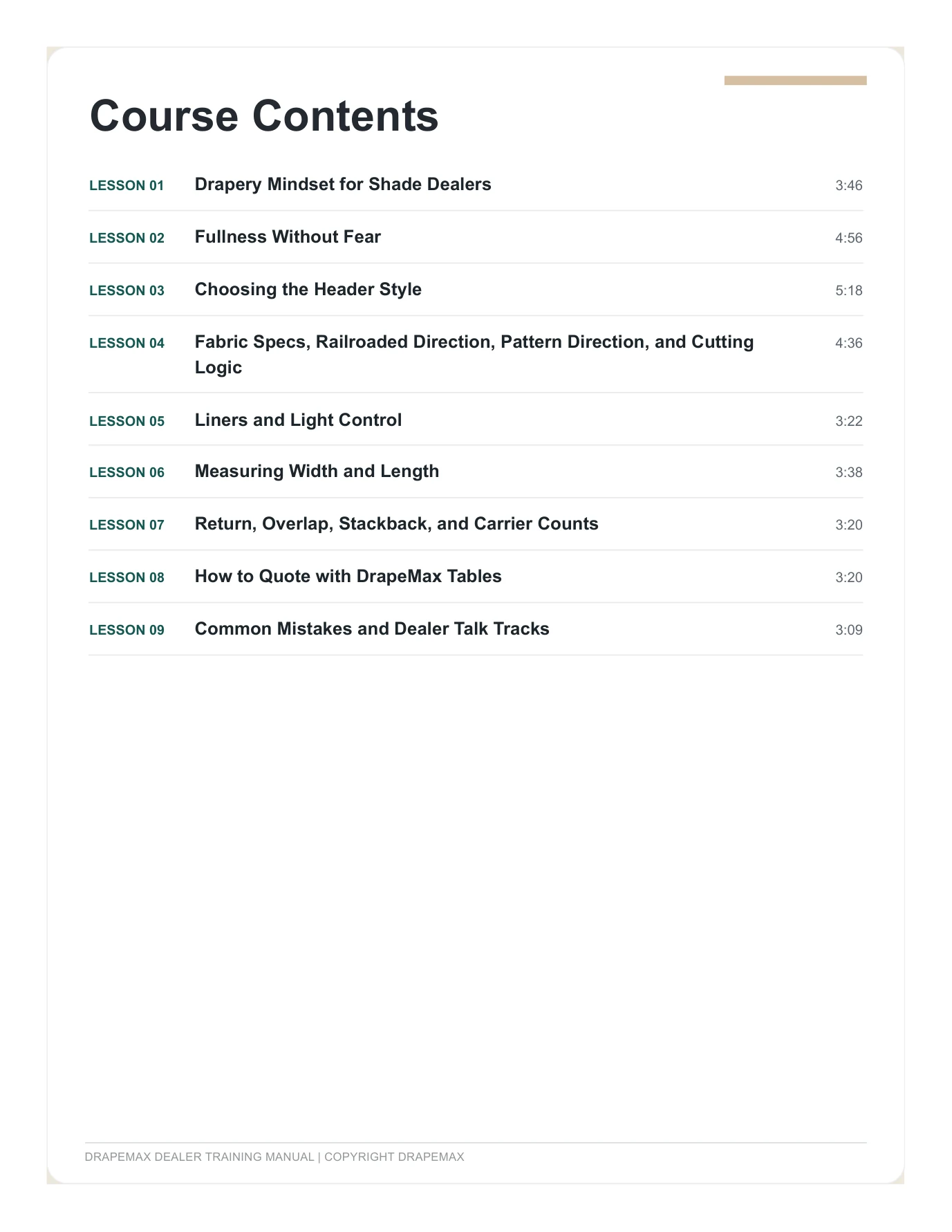 DrapeMax Drapery 101 Dealer Training Manual page 3