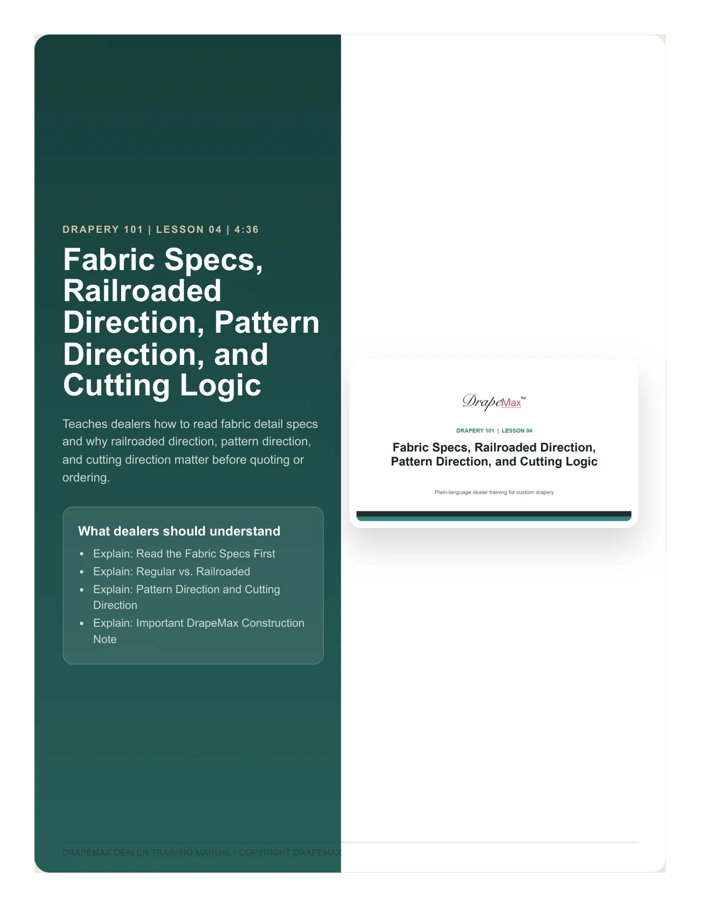 DrapeMax Drapery 101 Dealer Training Manual page 21