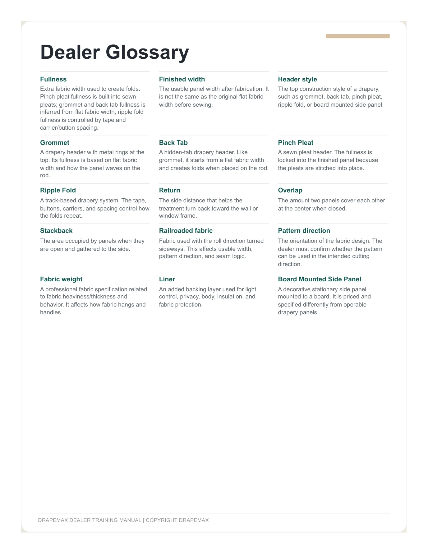 DrapeMax Drapery 101 Dealer Training Manual page 52