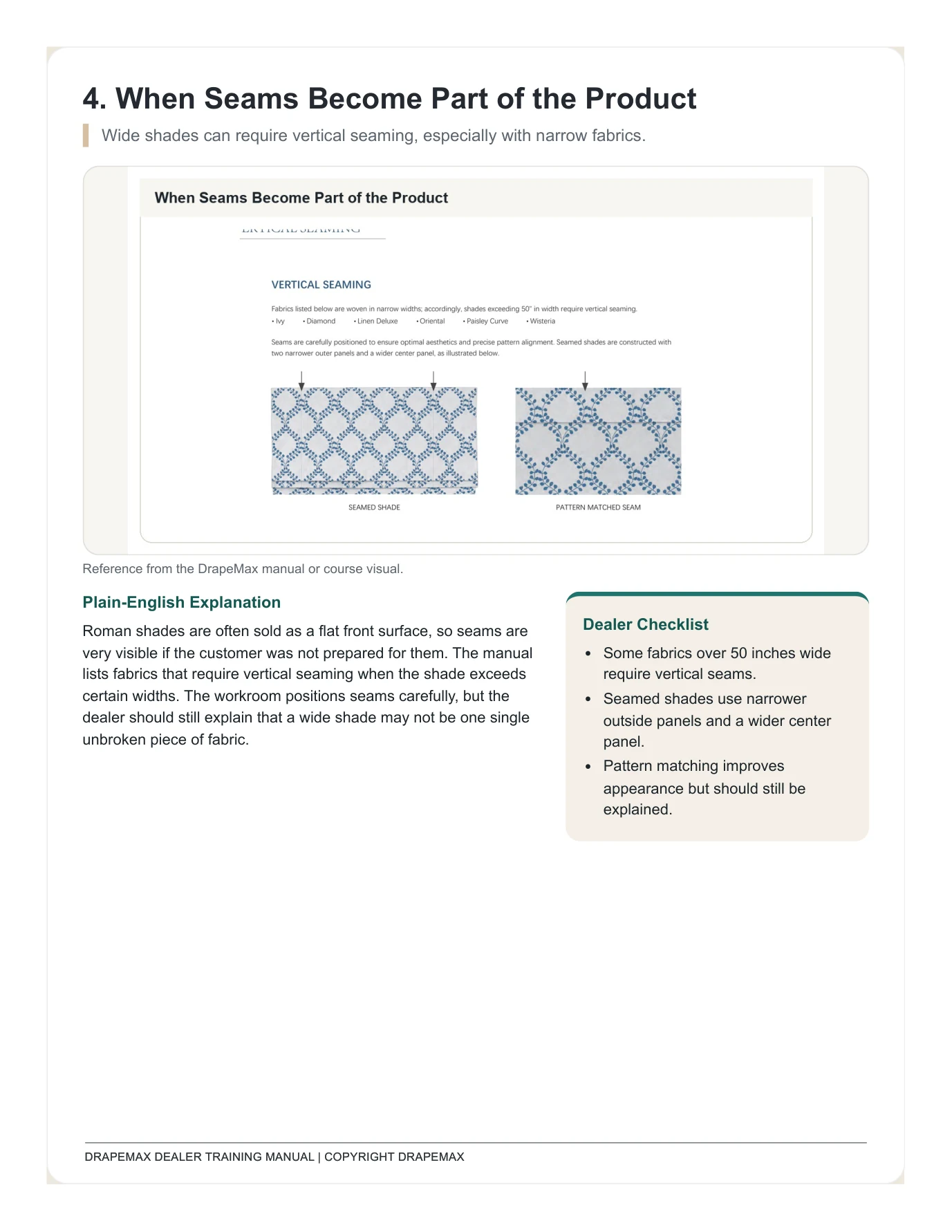 DrapeMax Roman Shade 101 Dealer Training Manual page 13