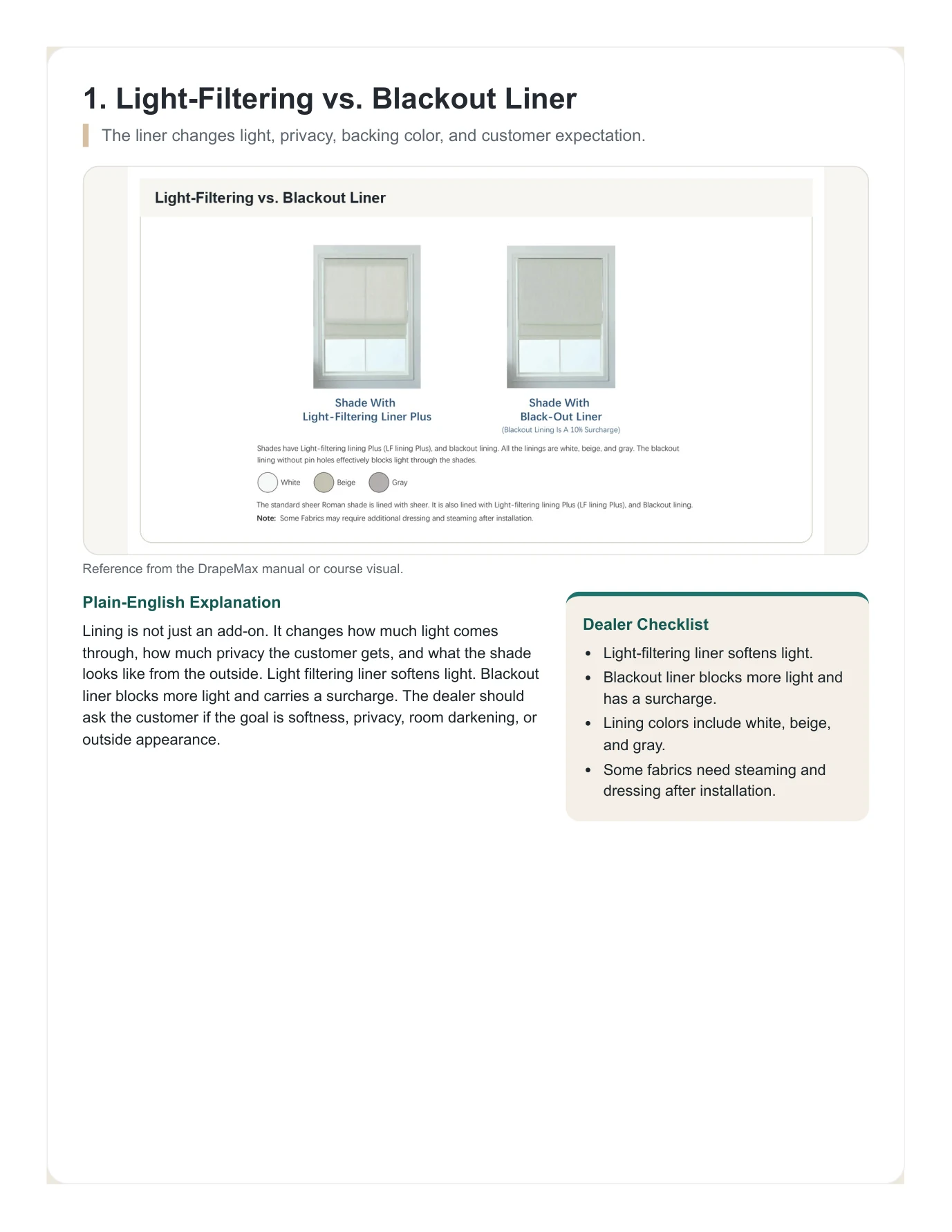 DrapeMax Roman Shade 101 Dealer Training Manual page 26