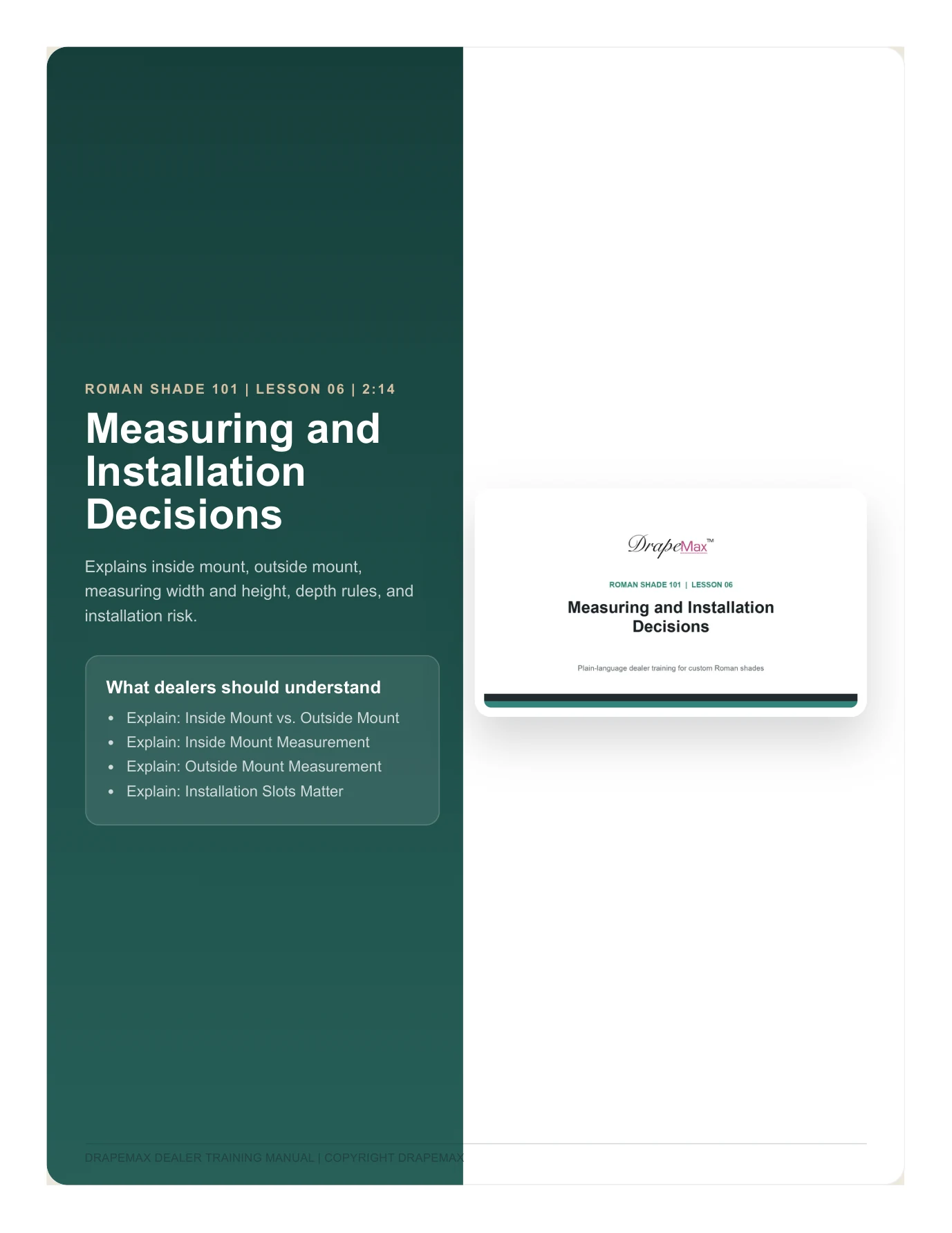 DrapeMax Roman Shade 101 Dealer Training Manual page 30
