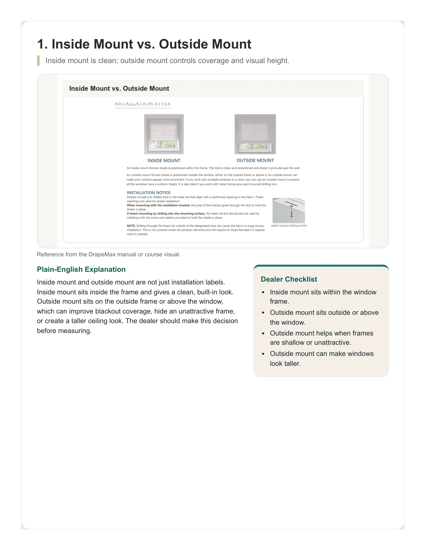 DrapeMax Roman Shade 101 Dealer Training Manual page 31