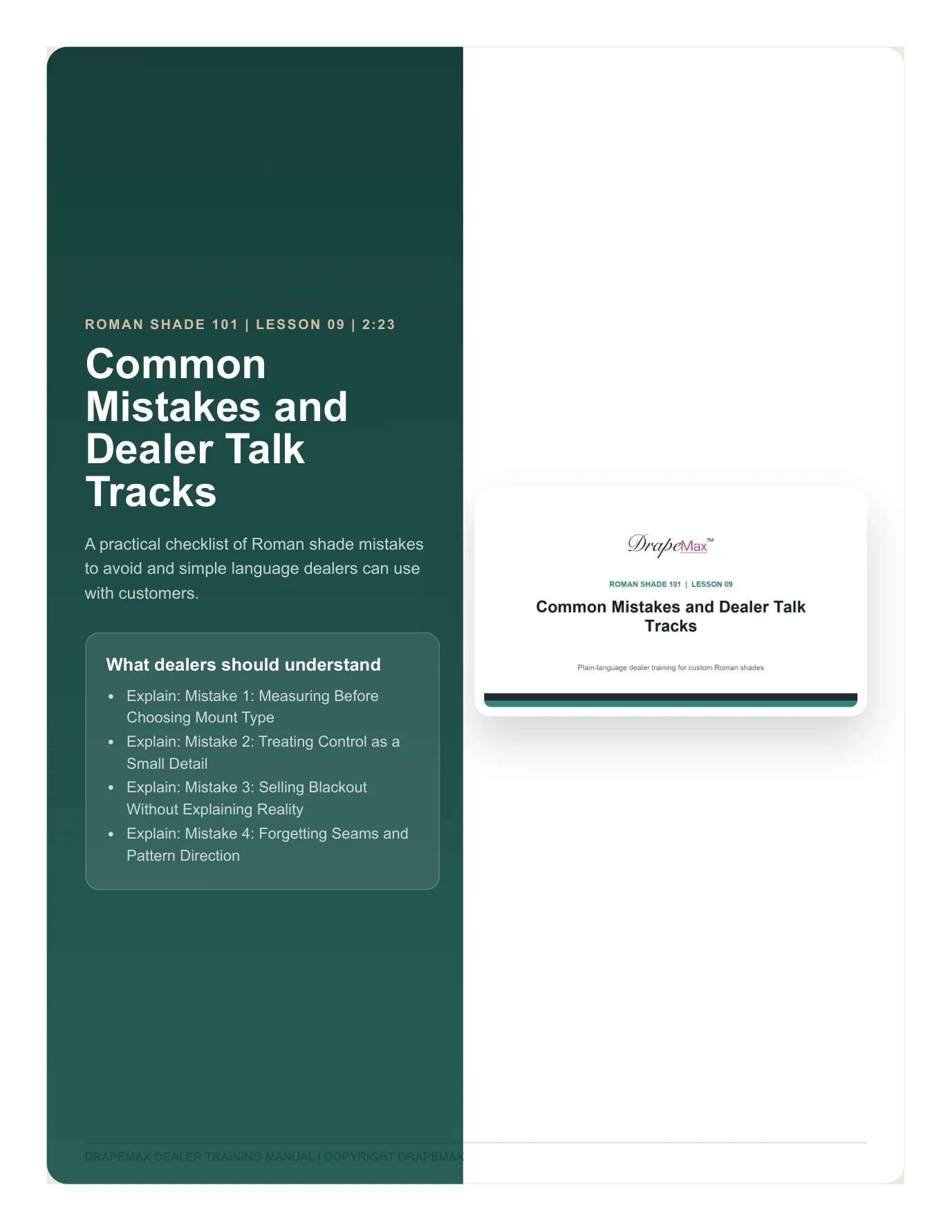 DrapeMax Roman Shade 101 Dealer Training Manual page 45