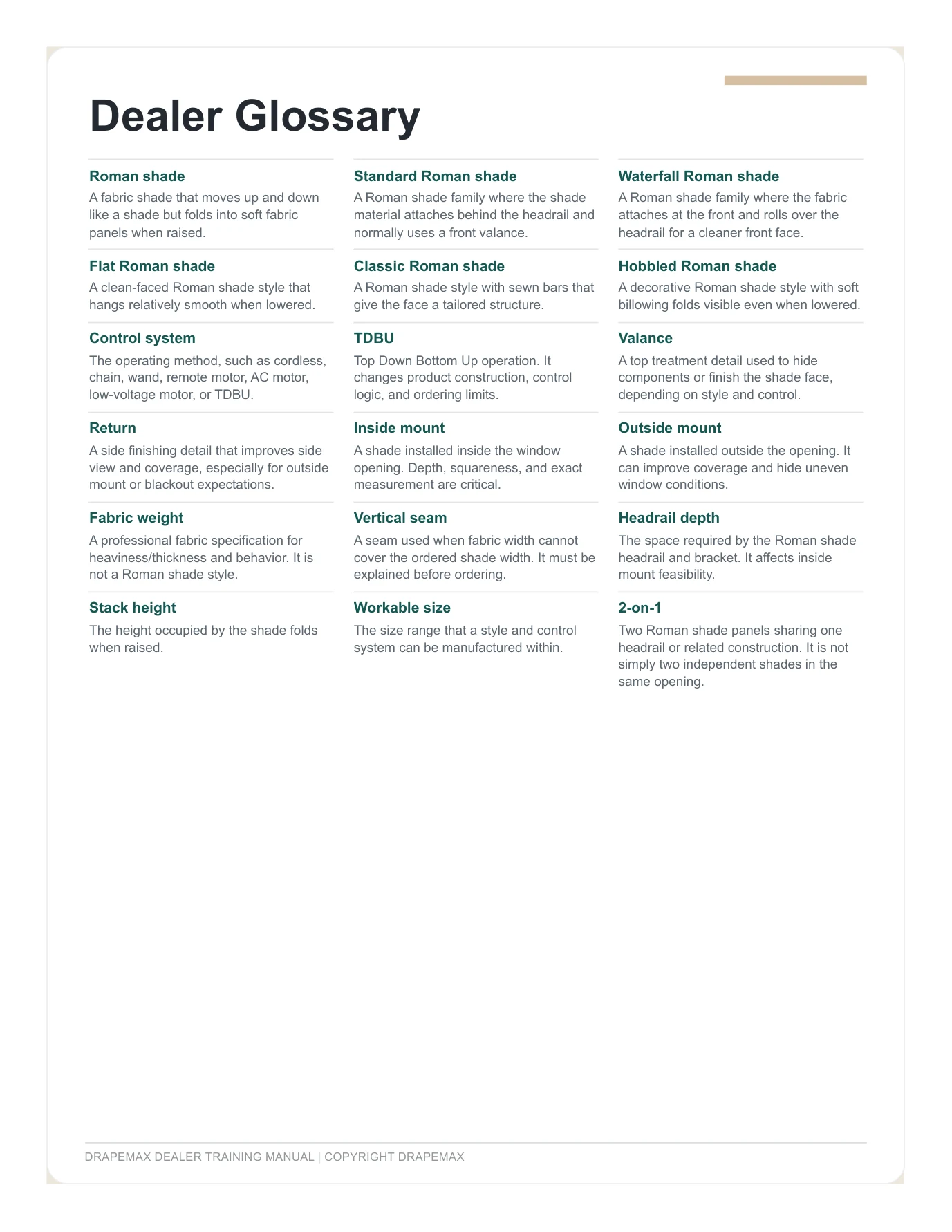 DrapeMax Roman Shade 101 Dealer Training Manual page 51